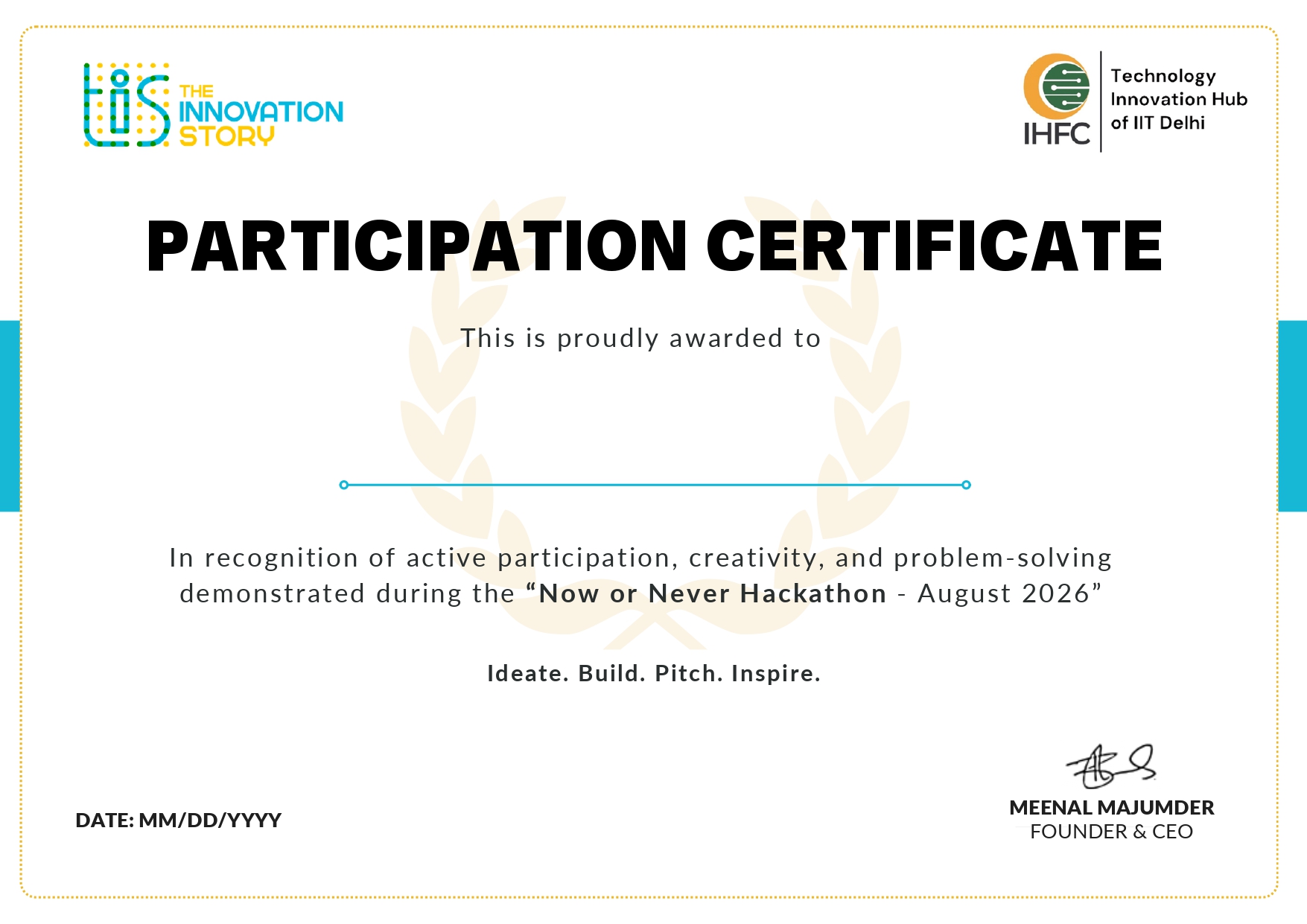 Now or Never participation certificate